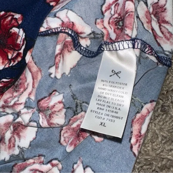 French Grey Floral Dress XL Comfortable Mini Dress Flower Print - Picture 6 of 6